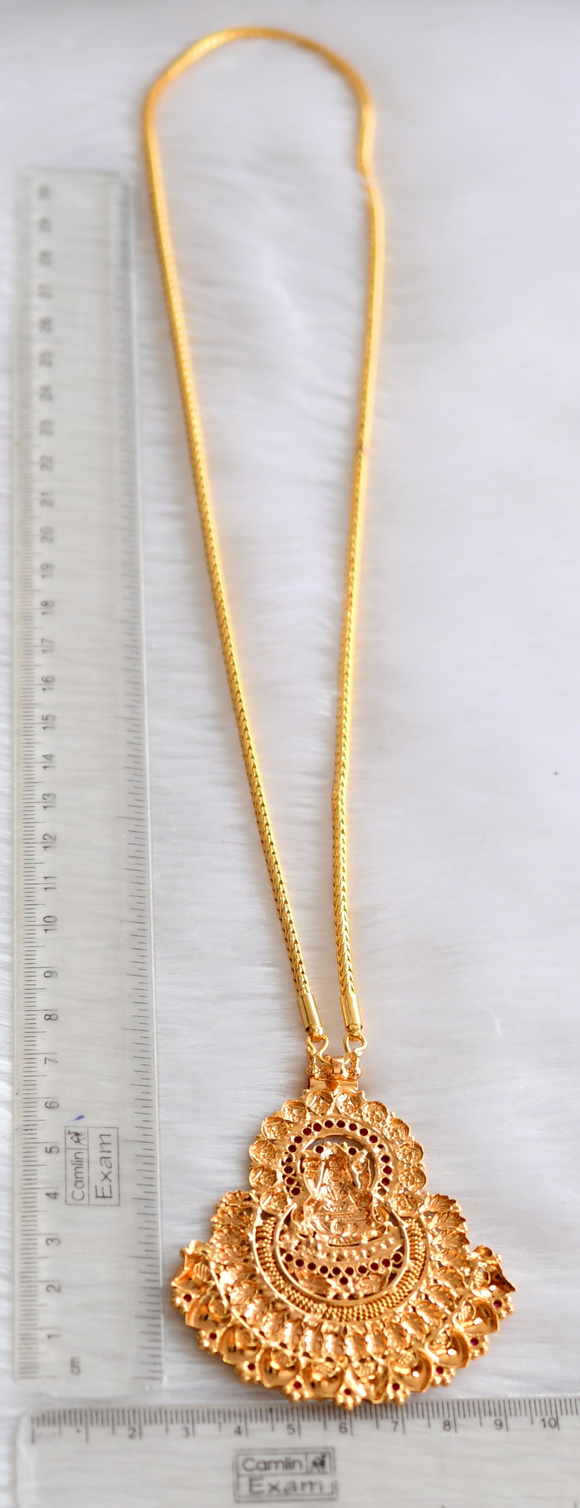 Gold tone ad ruby stone Lakshmi pendant with chain dj-39448