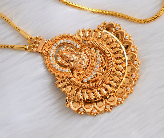 Gold tone ad white stone Lakshmi pendant with chain dj-39449