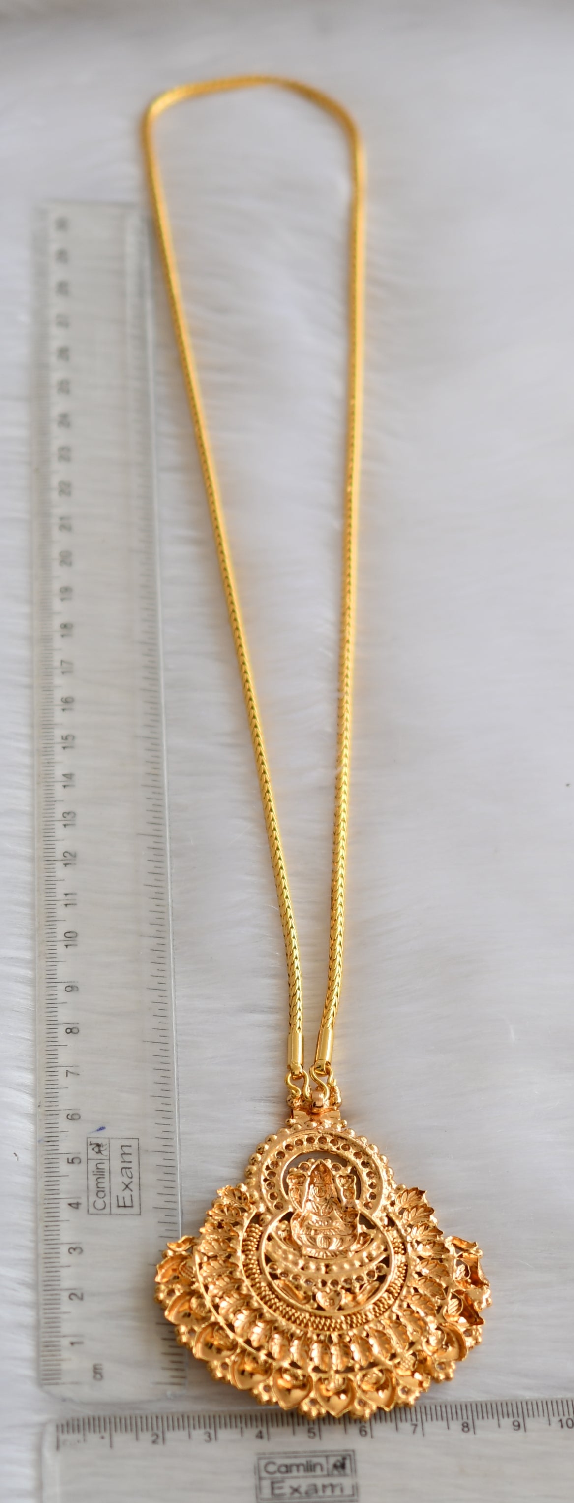 Gold tone ad white stone Lakshmi pendant with chain dj-39449