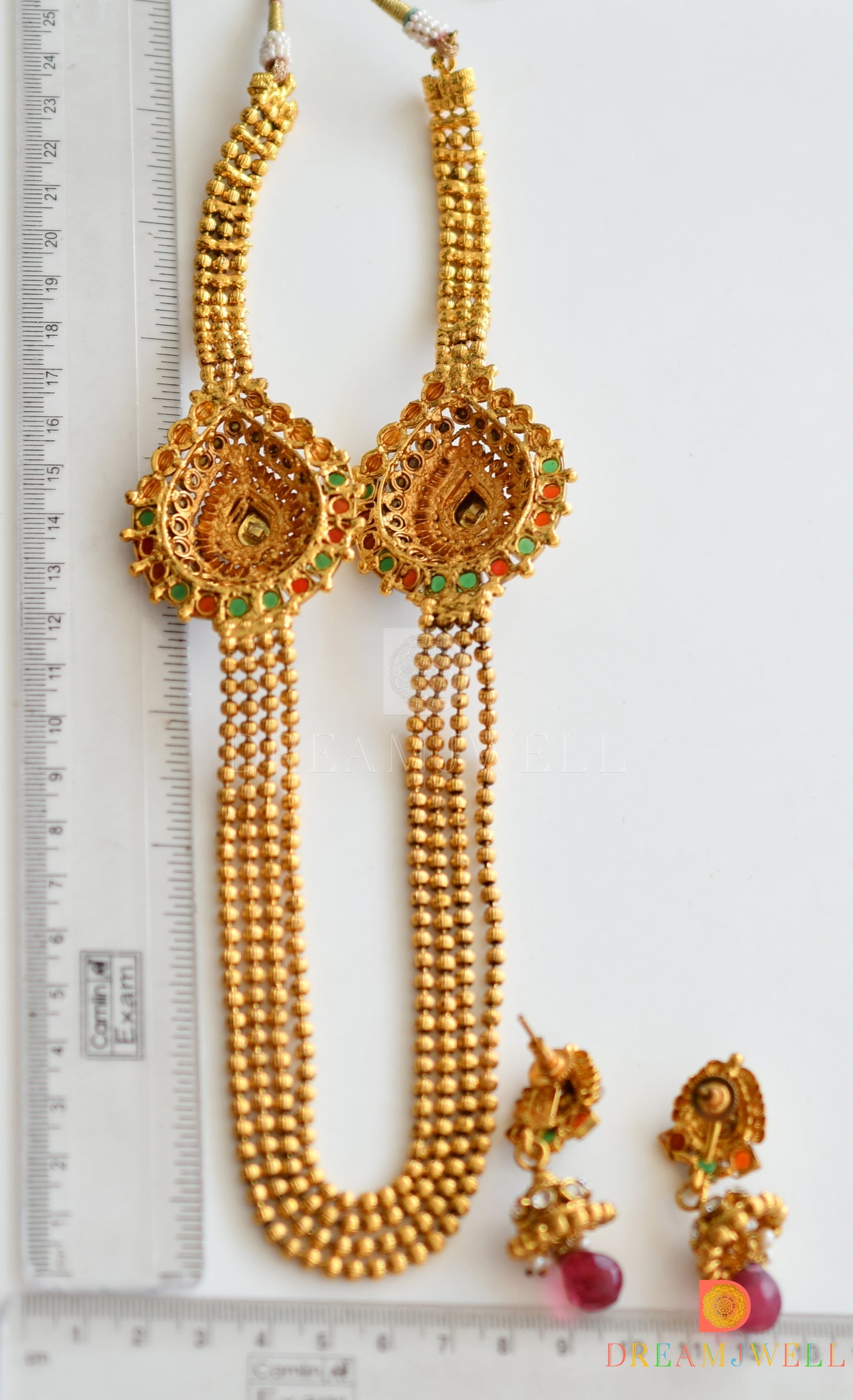 Antique red-green mugappu multilayer necklace set dj-06993