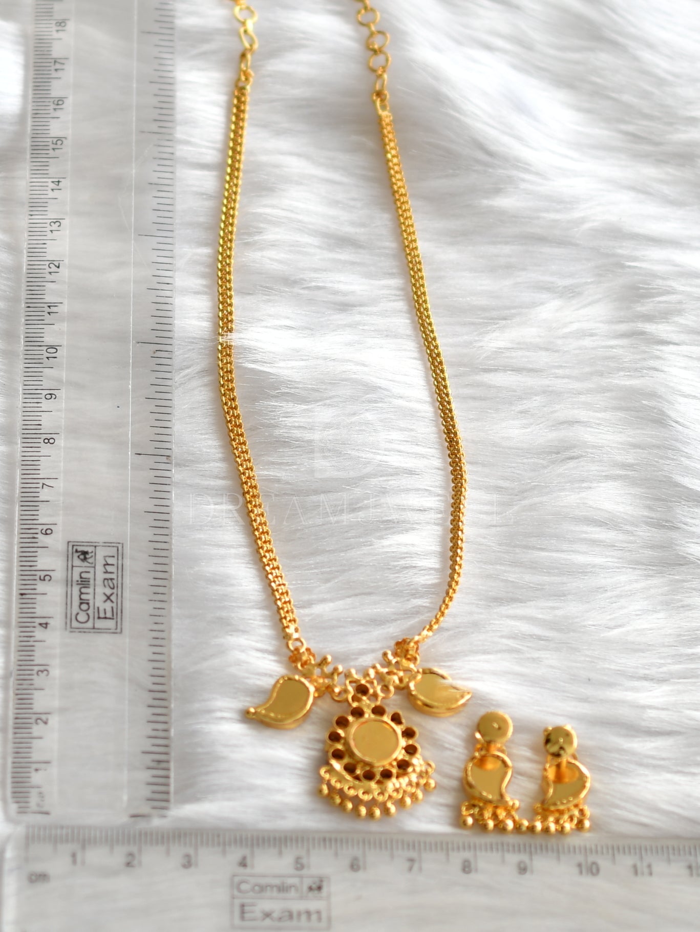 Gold tone pink-green mango necklace set dj-34082