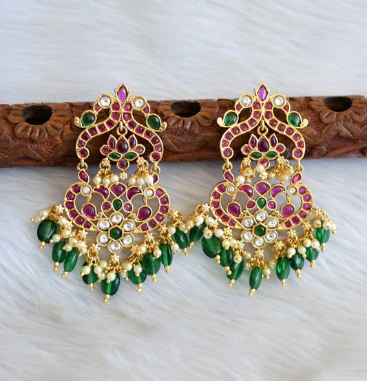 Matte finish kemp-green-white peacock pearl cluster green beaded earrings dj-41009