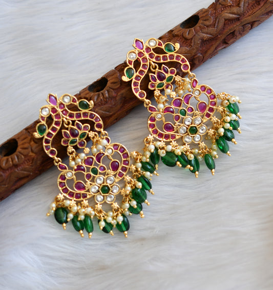 Matte finish kemp-green-white peacock pearl cluster green beaded earrings dj-41009