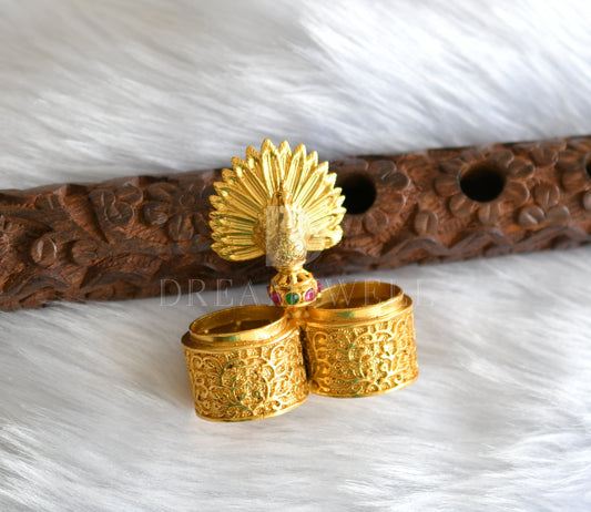 Gold tone ruby-emerald peacock kumkum box dj-11919