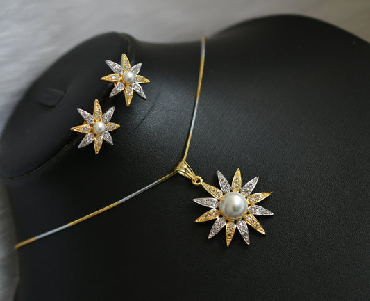 Dual tone cz white pendant set dj-07207