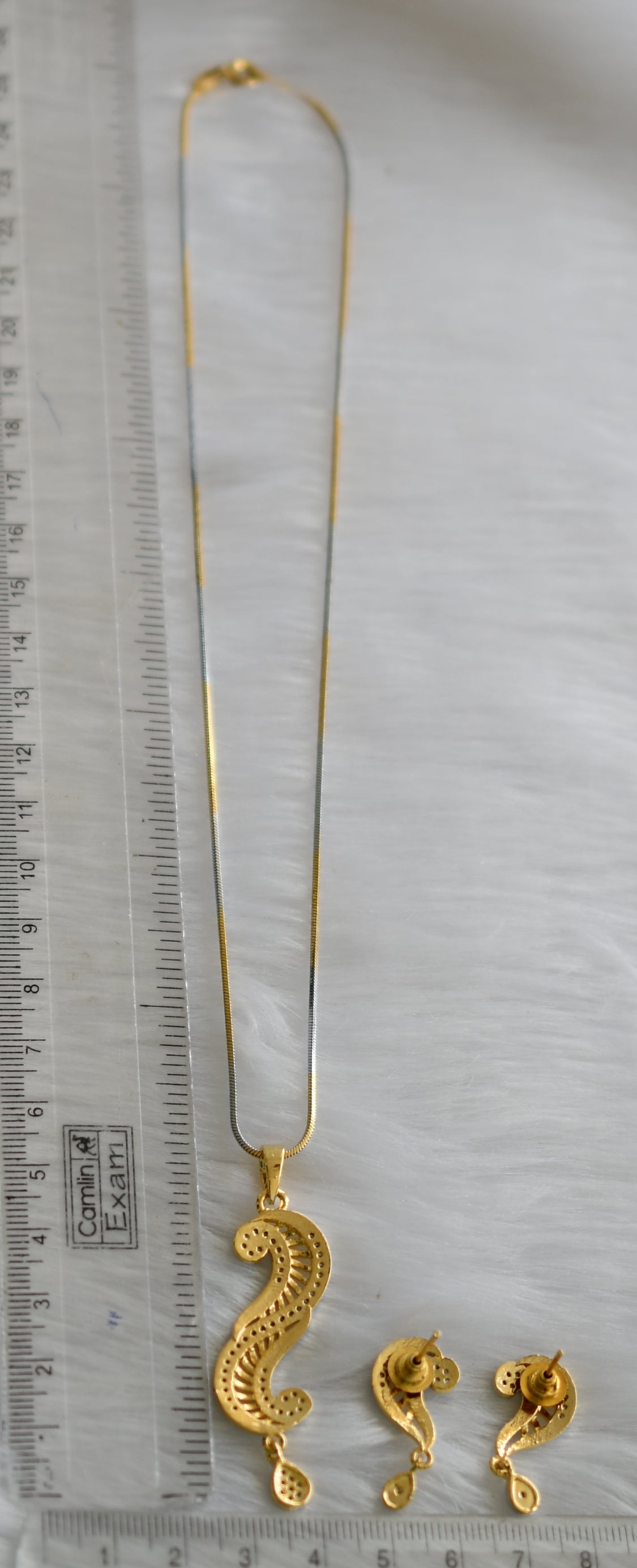 Dual tone cz white pendant set dj-07206