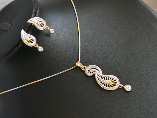 Dual tone cz pendant necklace set dj-07209