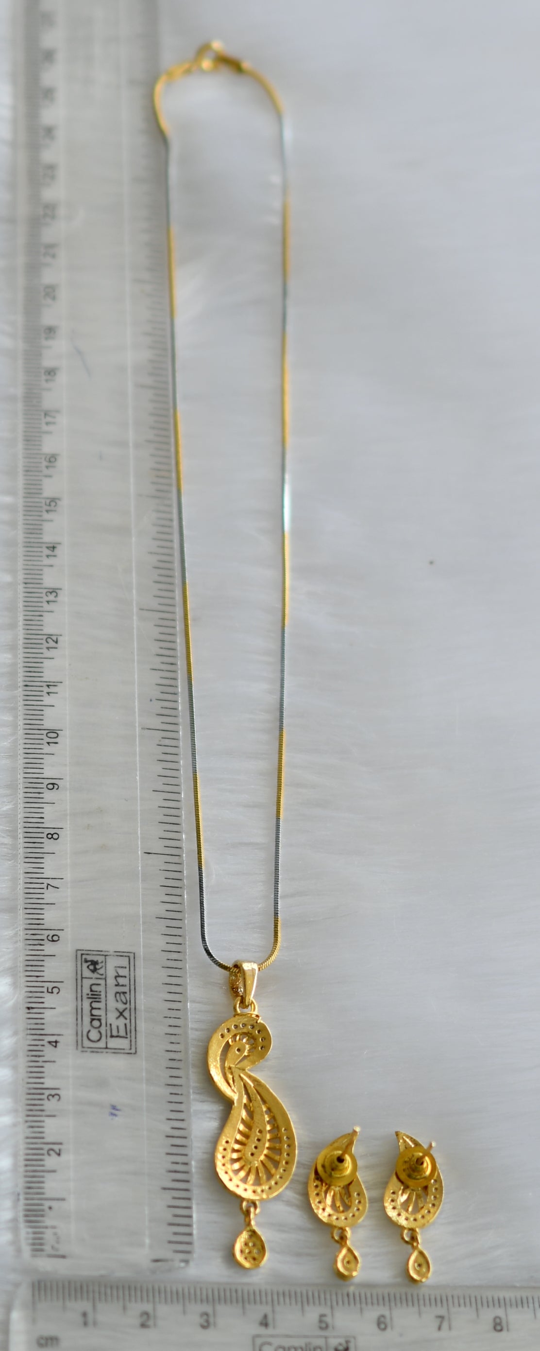 Dual tone cz pendant necklace set dj-07209