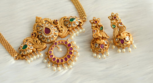 Matte finish ruby-green pearl peacock choker set dj-28996