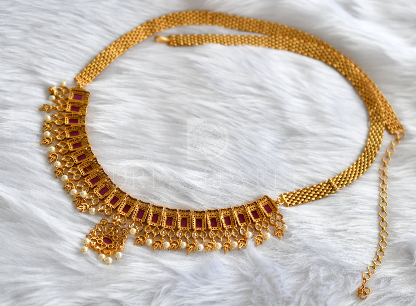 Matte finish cz ruby bridal waist band dj-32528