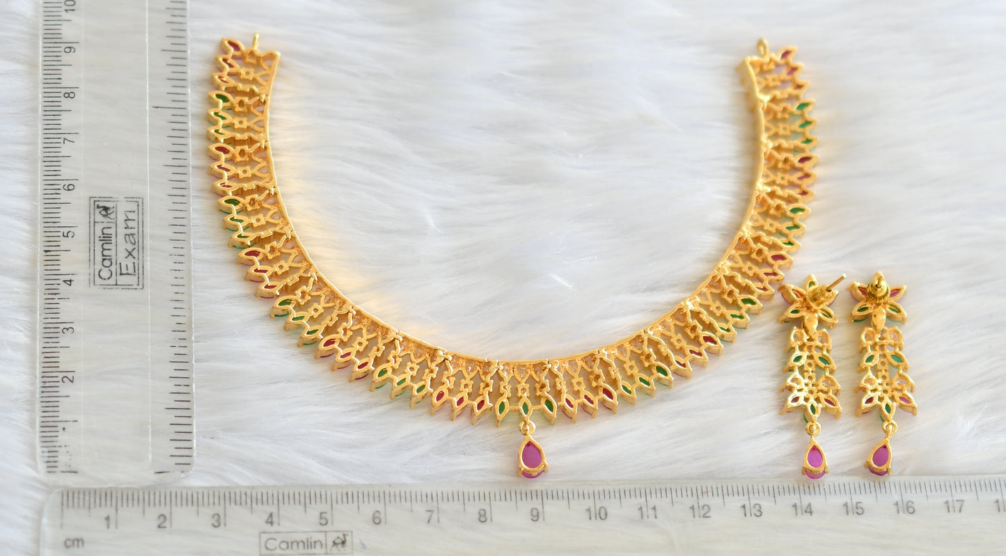 Gold tone cz ruby-green necklace set dj-28605