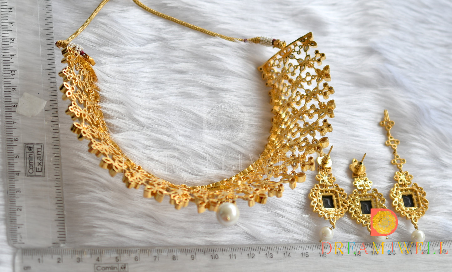 Two tone cz blue-white choker necklace set dj-14381