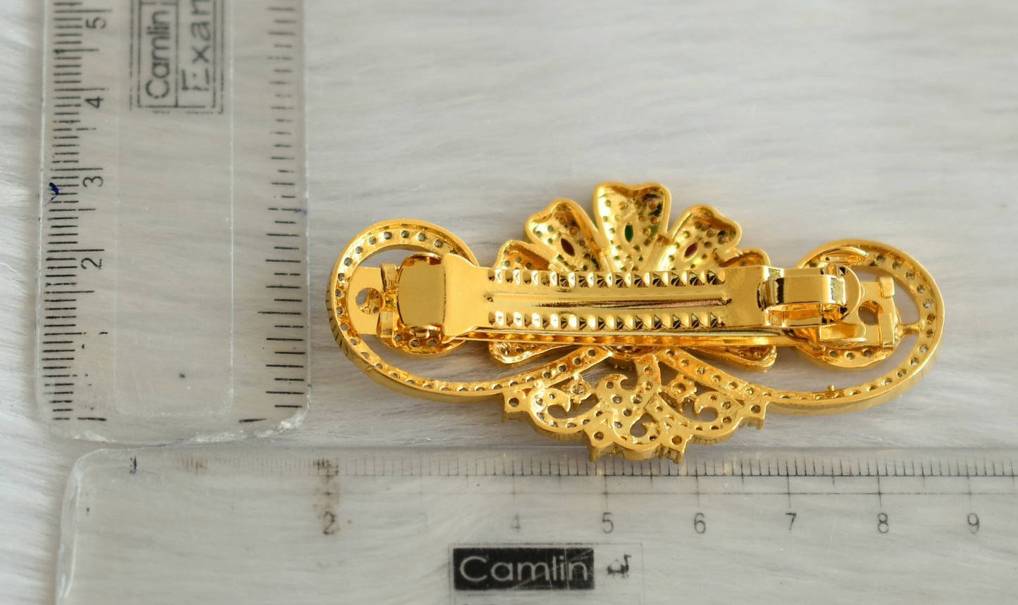 Gold tone cz ruby-emerald flower hair clip dj-19111