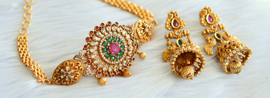 Matte finish ruby-green peacock mini choker set dj-28676