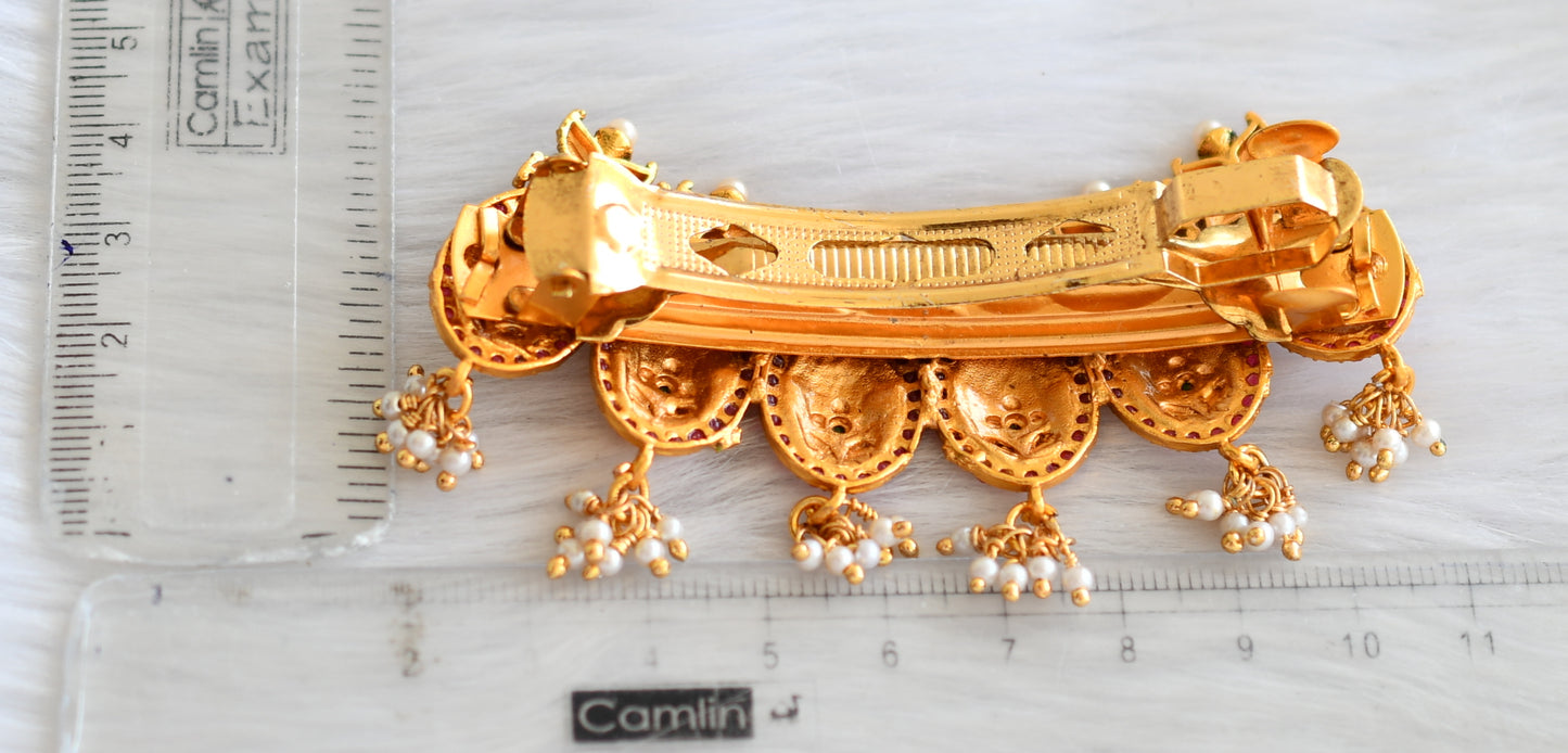 Matte finish ruby-emerald pearl hair clip dj-18996