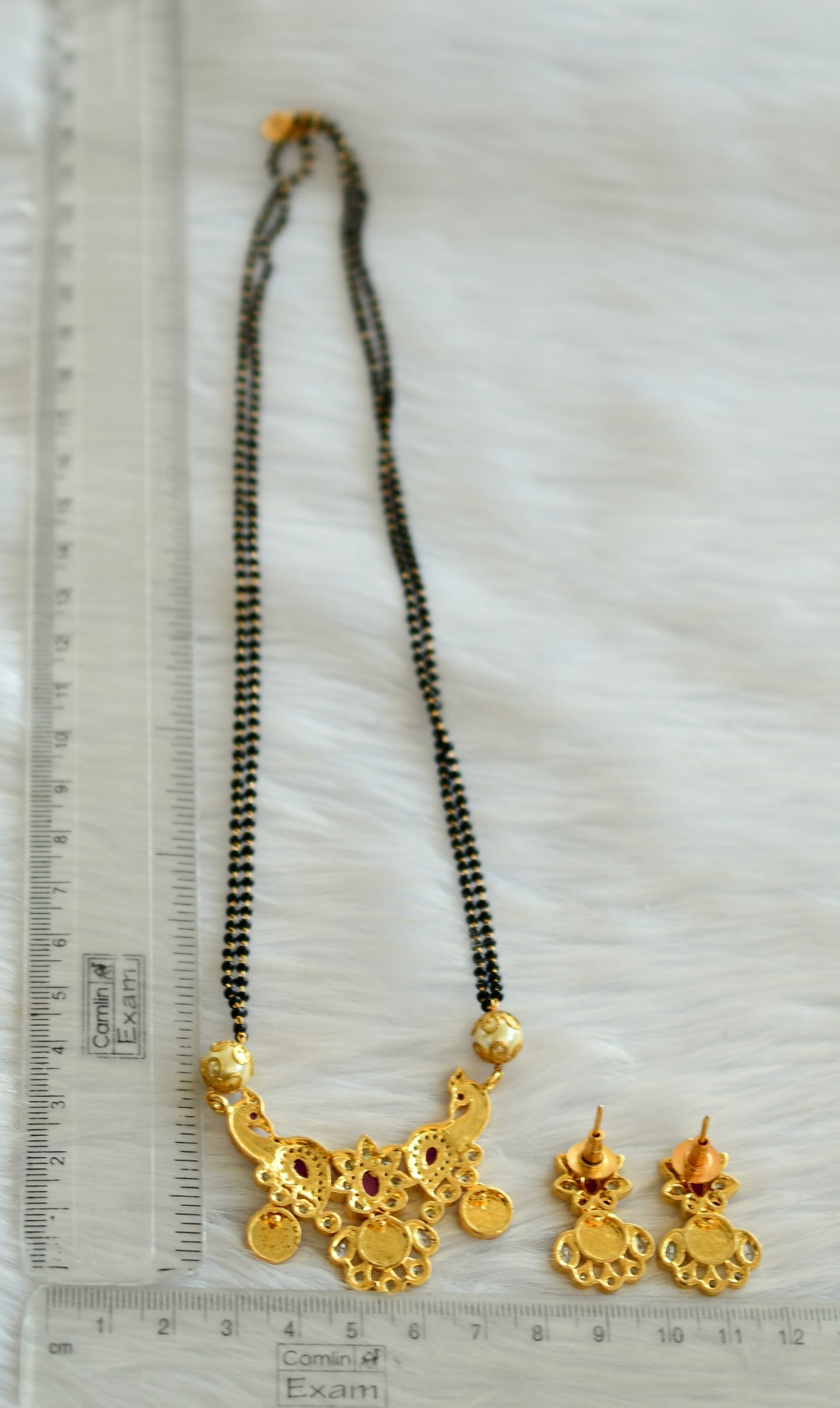 Gold tone kemp-white peacock-ram parivar mangalsutra set dj-34308