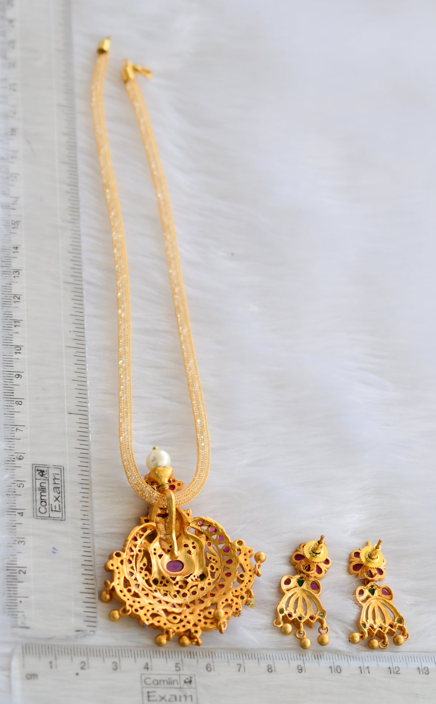 Matte finish ruby-emerald Ganesha necklace set dj-08245