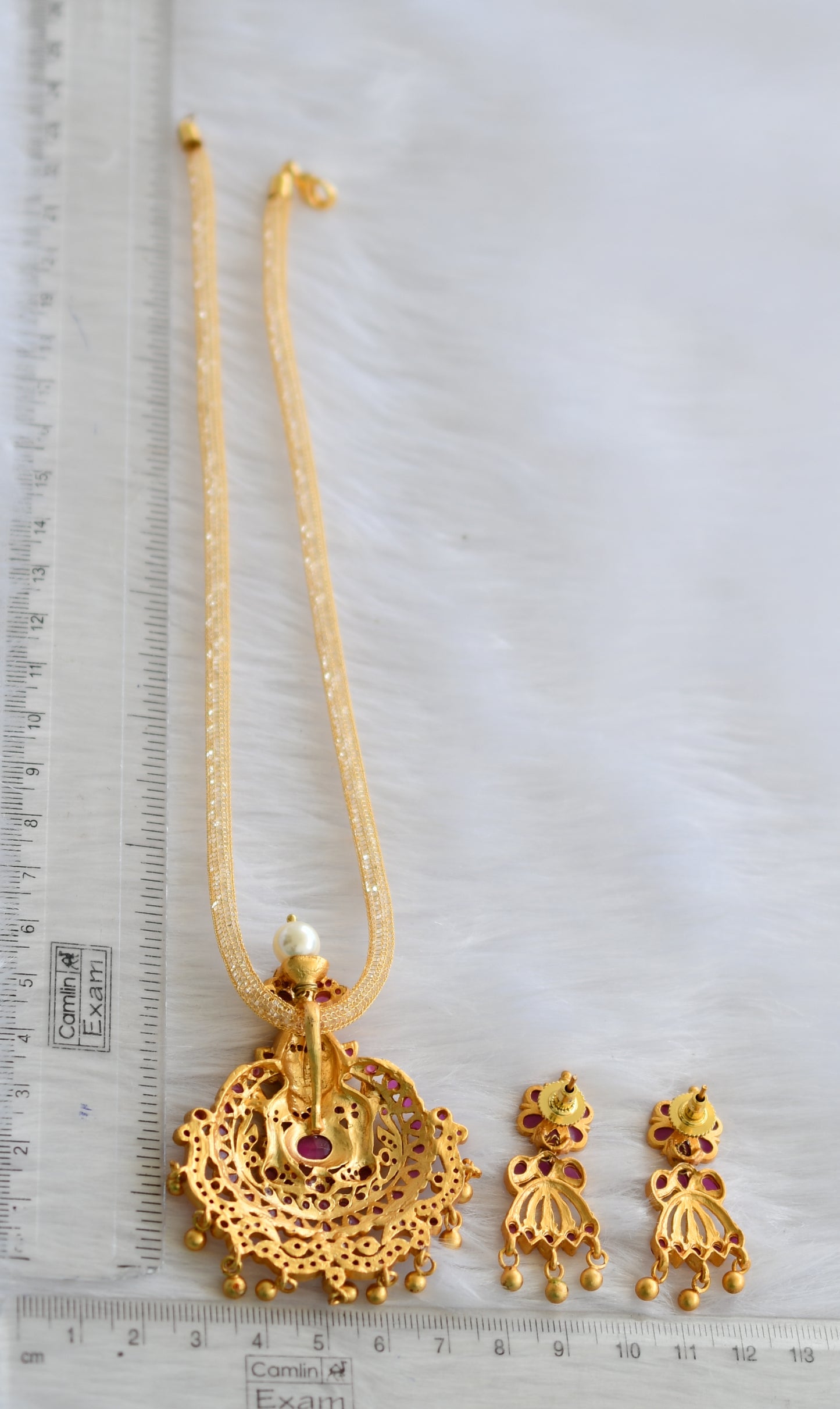 Matte finish ruby Ganesha necklace set dj-08244