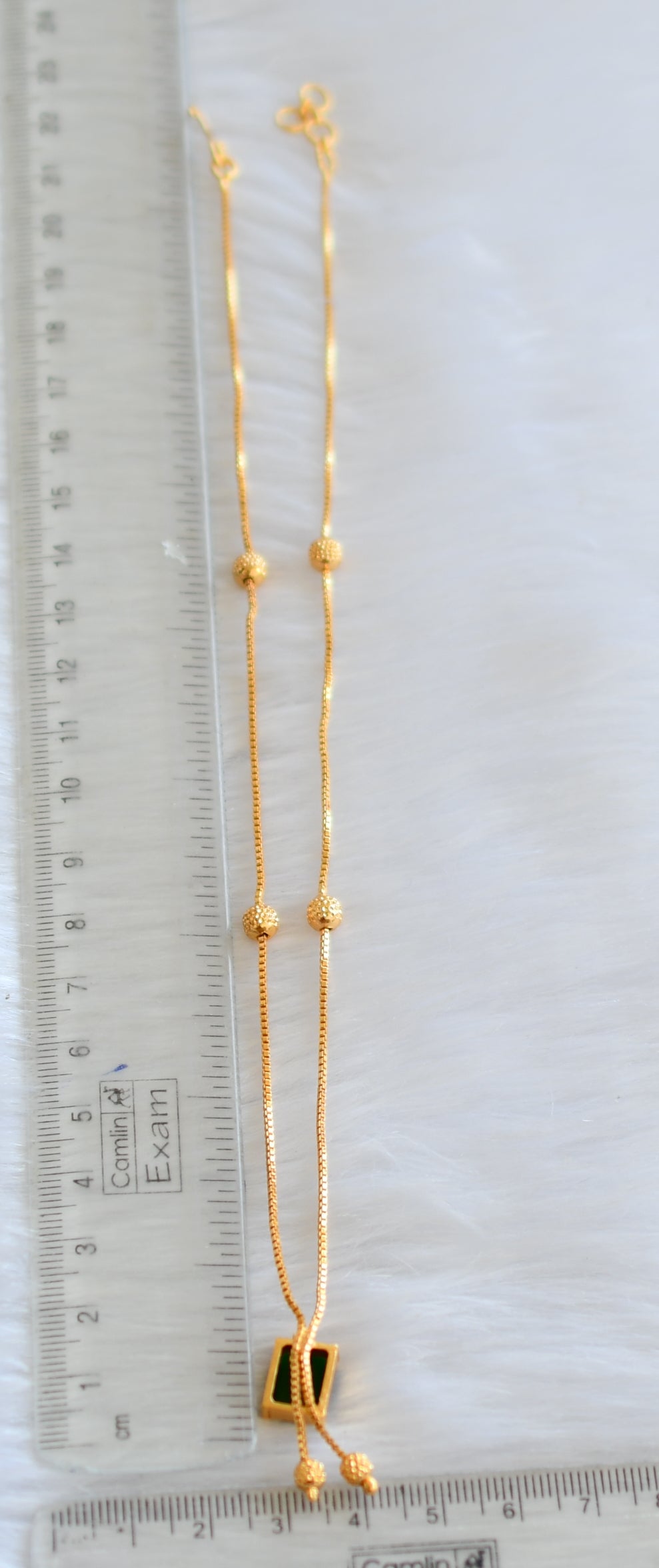 Gold tone green block stone pendant with chain dj-39426