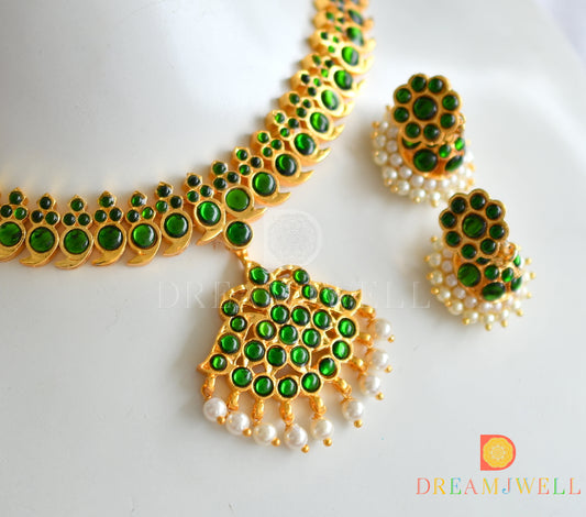 Gold tone green mango temple necklace set dj-10601