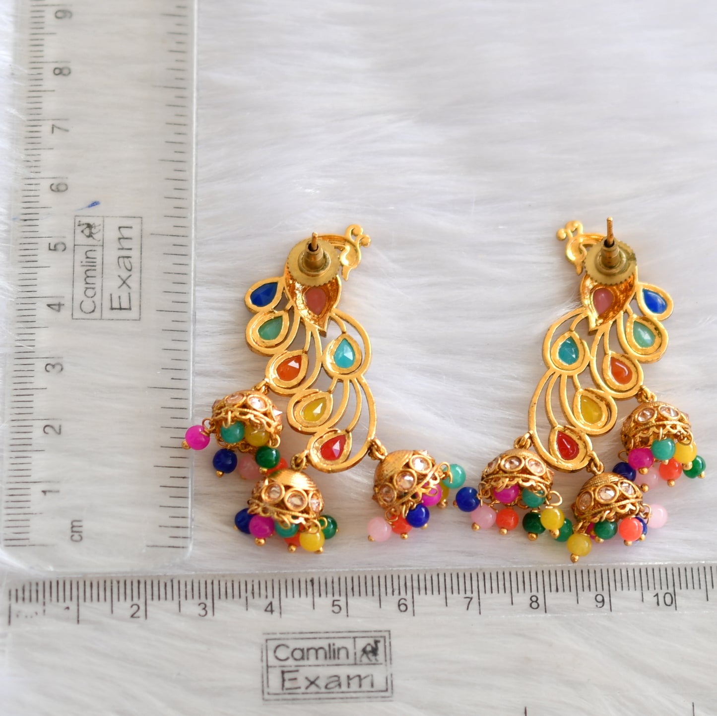 Antique gold tone multicolour peacock jhumkka dj-13226