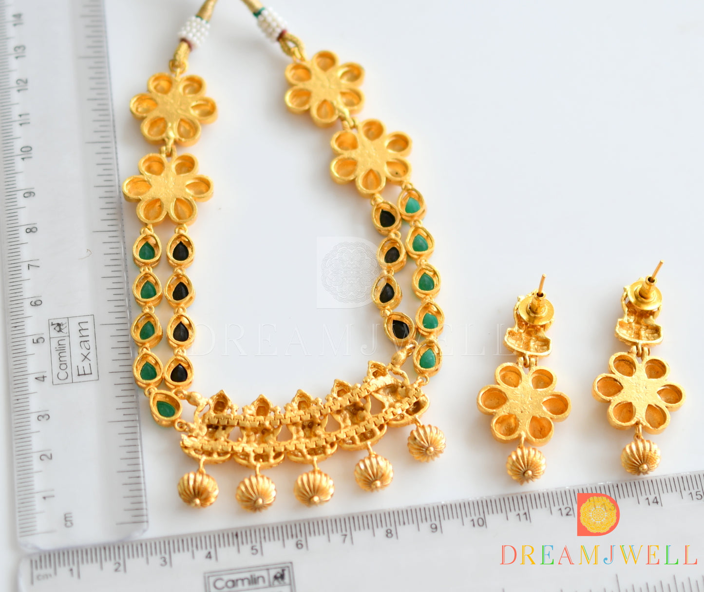Matte finish green-black Lakshmi necklace set dj-01445