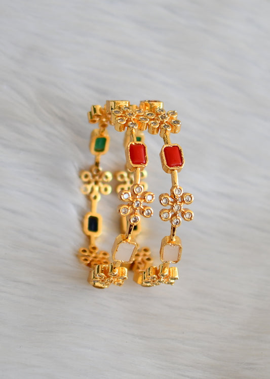 Gold tone cz Navarathna flower bangles(2.8) dj-33220