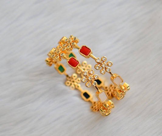 Gold tone cz Navarathna flower bangles(2.4) dj-33218