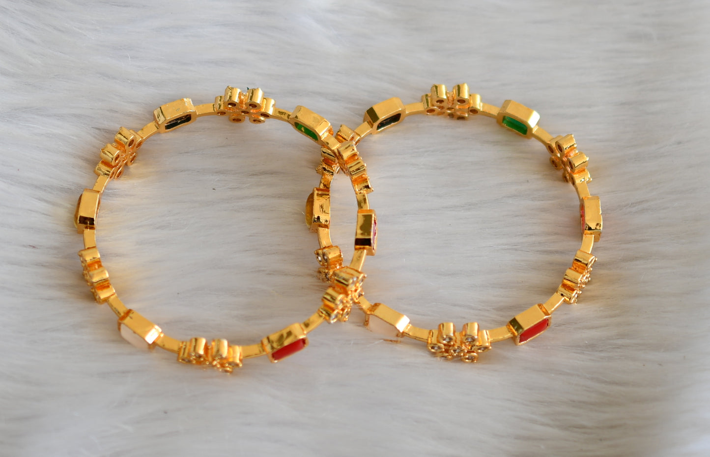 Gold tone cz Navarathna flower bangles(2.4) dj-33218