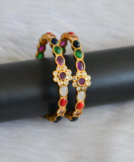 Matte finish flower navarathna bangles(2.4) dj-38942