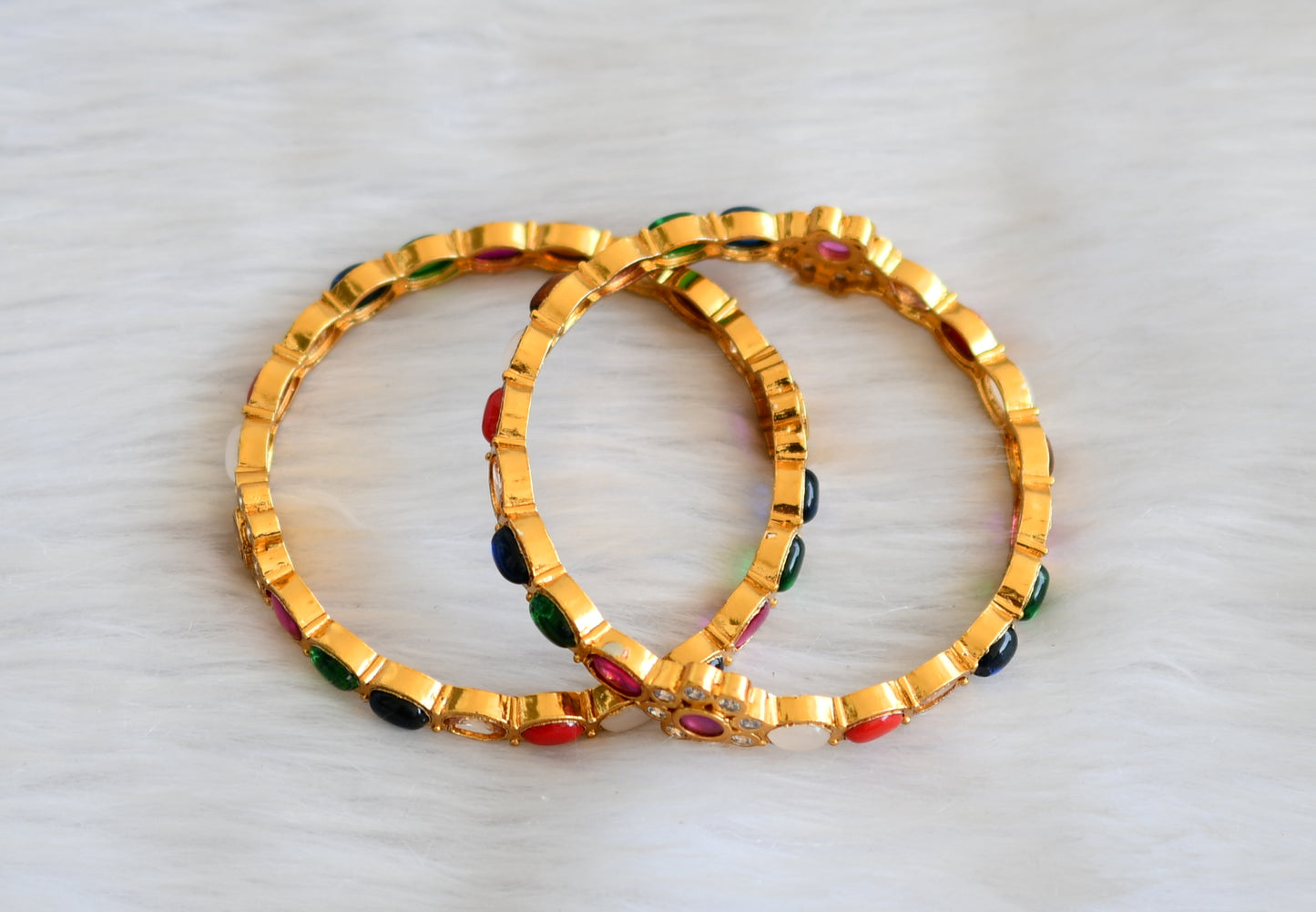 Matte finish flower navarathna bangles(2.4) dj-38942