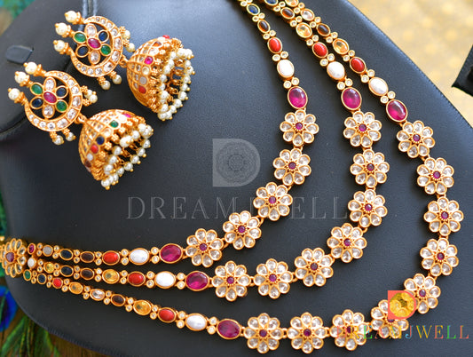 Matt Finish Multilayer Navarathna Short Haar Set dj-31637