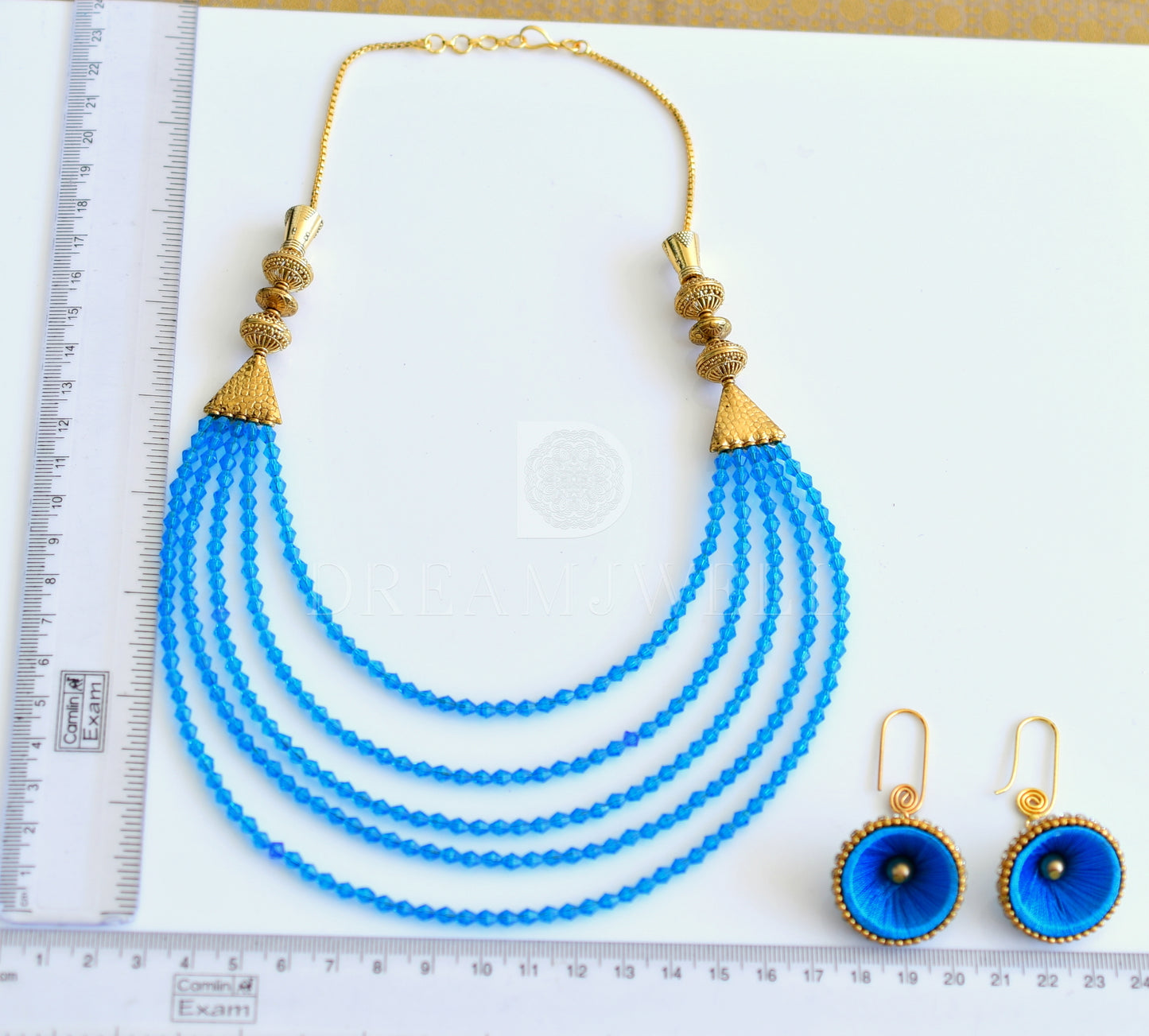 Antique blue bead multilayer necklace set dj-10684