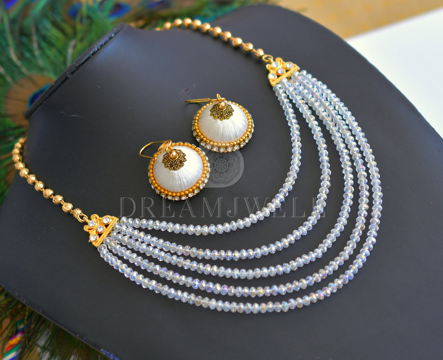 Antique white crystal bead multilayer necklace set dj-10682