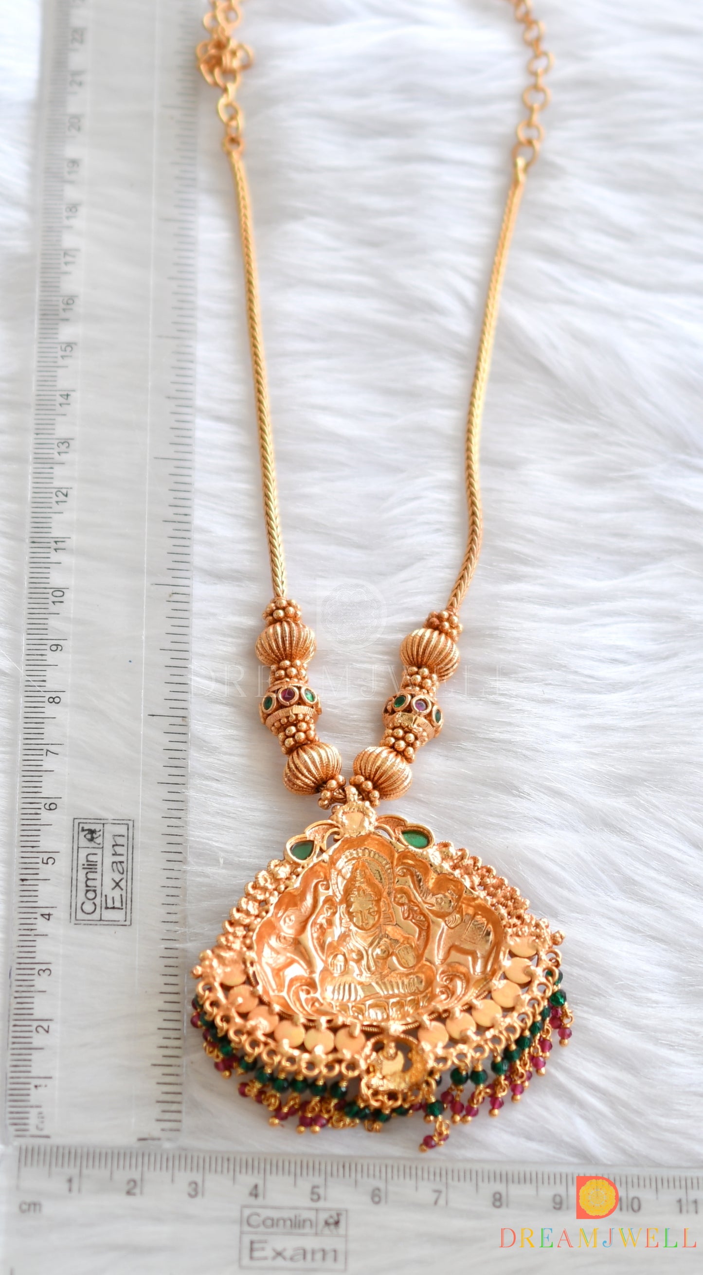 Gheru finish Lakshmi-Elephant kemp-green necklace dj-37833