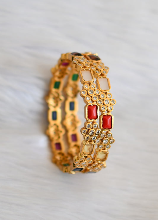 Matte finish cz navarathna flower bangles(2.4) dj-33215