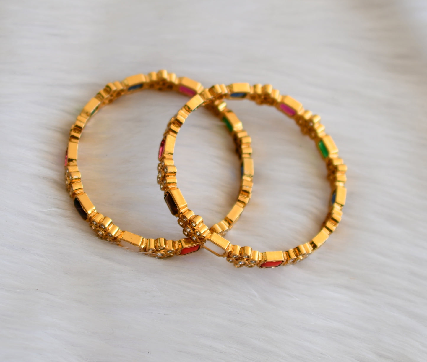 Matte finish cz navarathna flower bangles(2.4) dj-33215