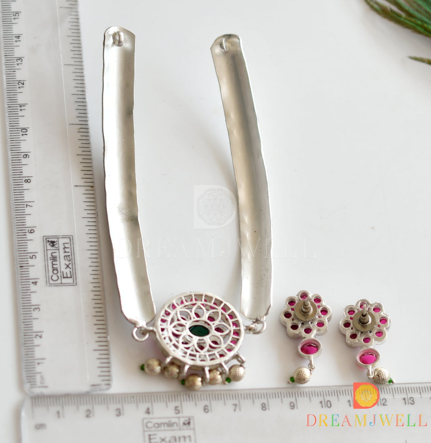 Silver Tone Real Kemp-green Floral Kante Choker Set DJ30860