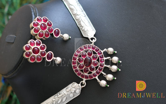 Silver Tone Kemp Floral Designer kante Choker Set dj-30859