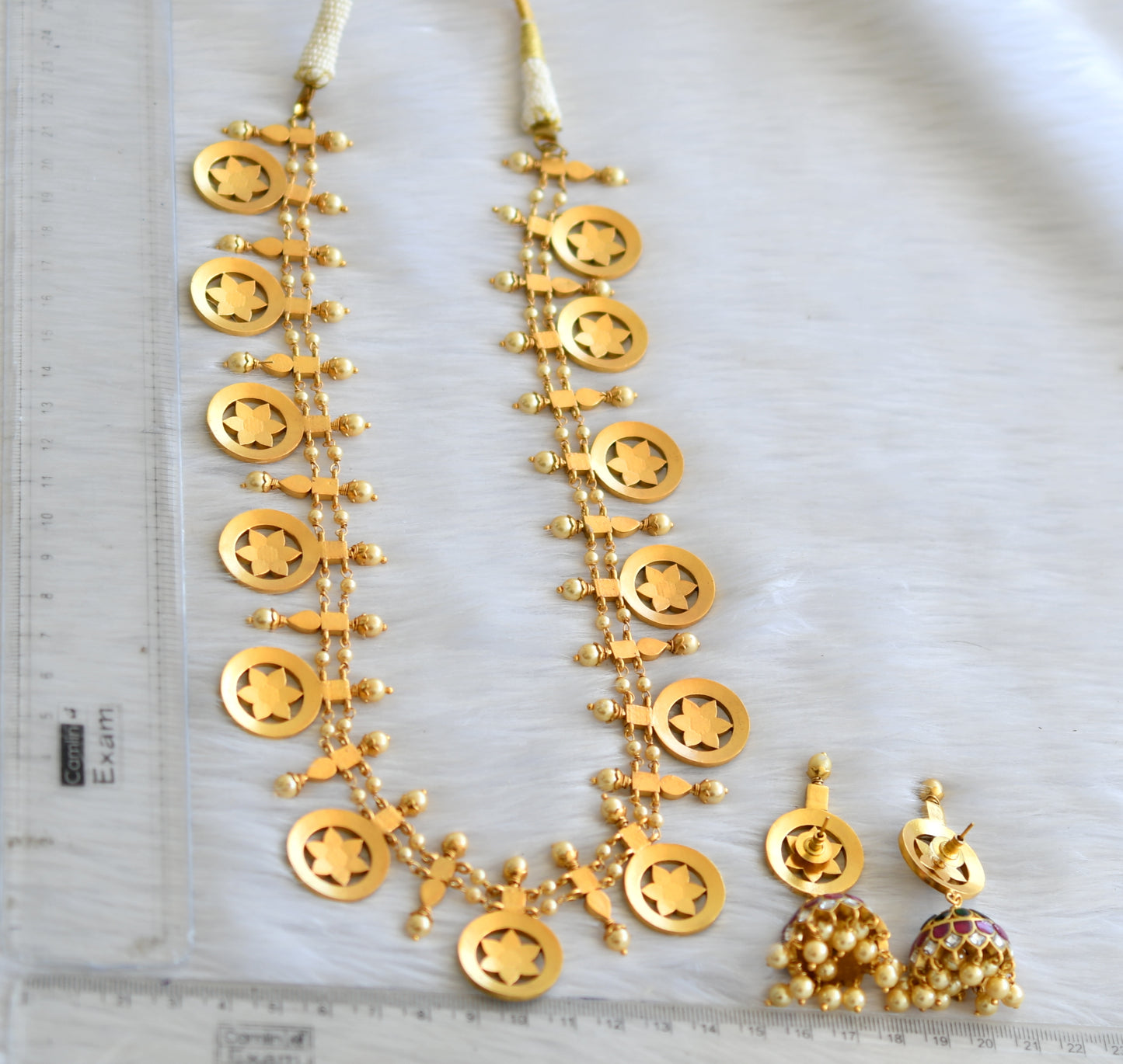 Antique gold look alike navarathna jadau kundan replica haar set dj-33253