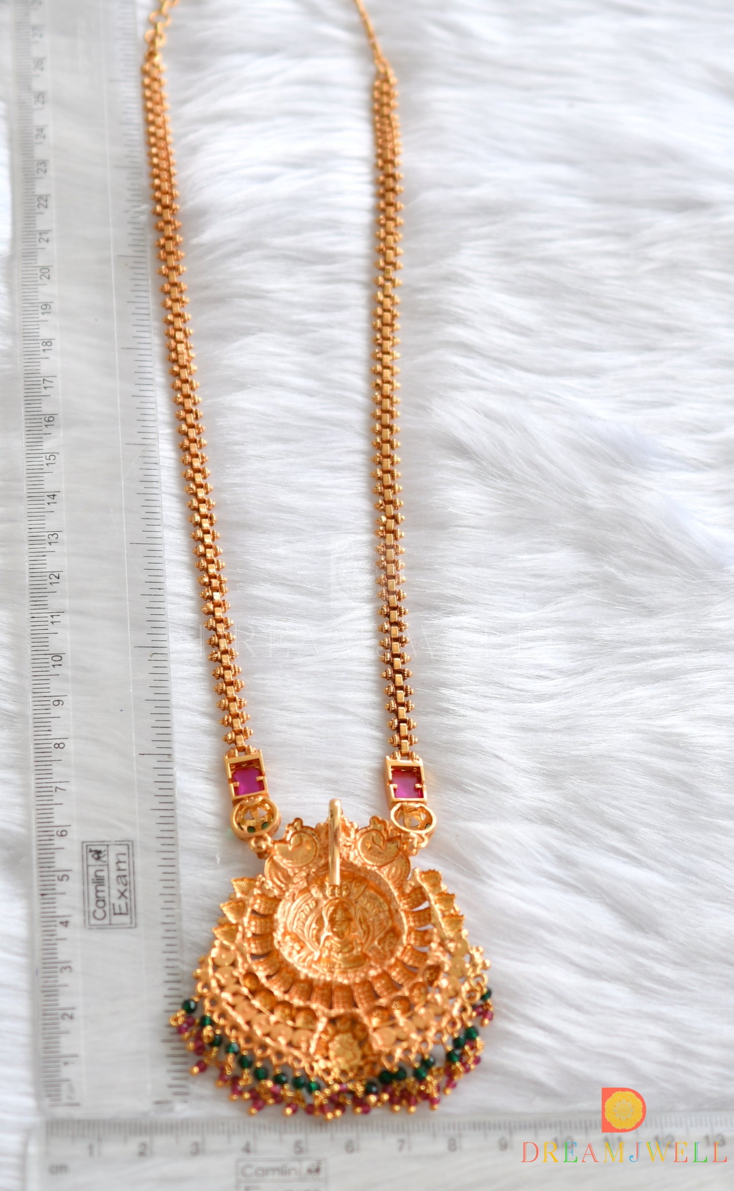 Gheru finish Kemp-green Lakshmi-peacock necklace dj-37842