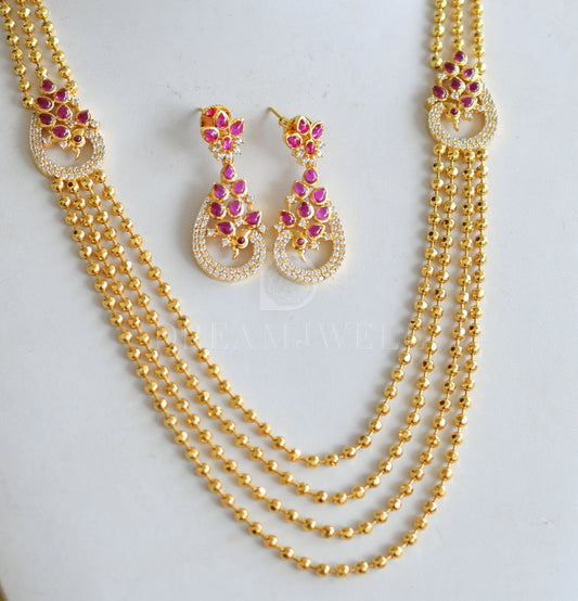 Gold tone cz kemp peacock mugappu multilayer necklace set dj-09224