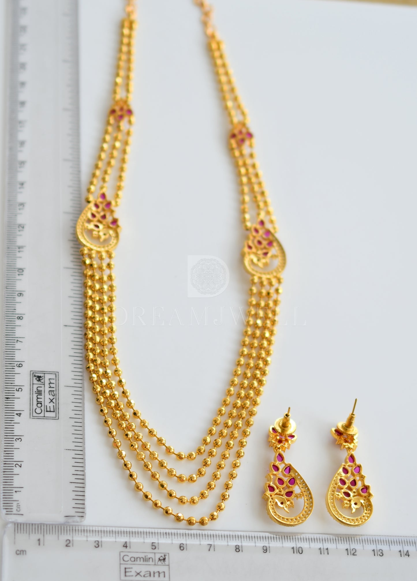 Gold tone cz kemp peacock mugappu multilayer necklace set dj-09224