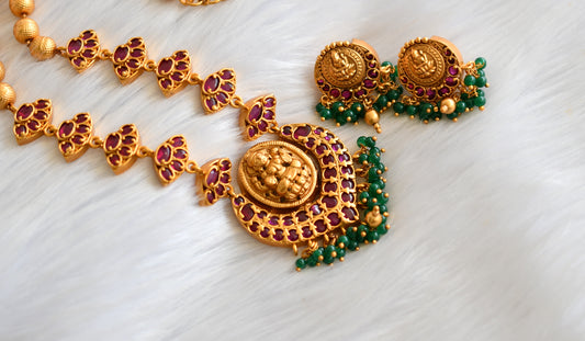Matte finish real kemp-green Lakshmi necklace set dj-28978