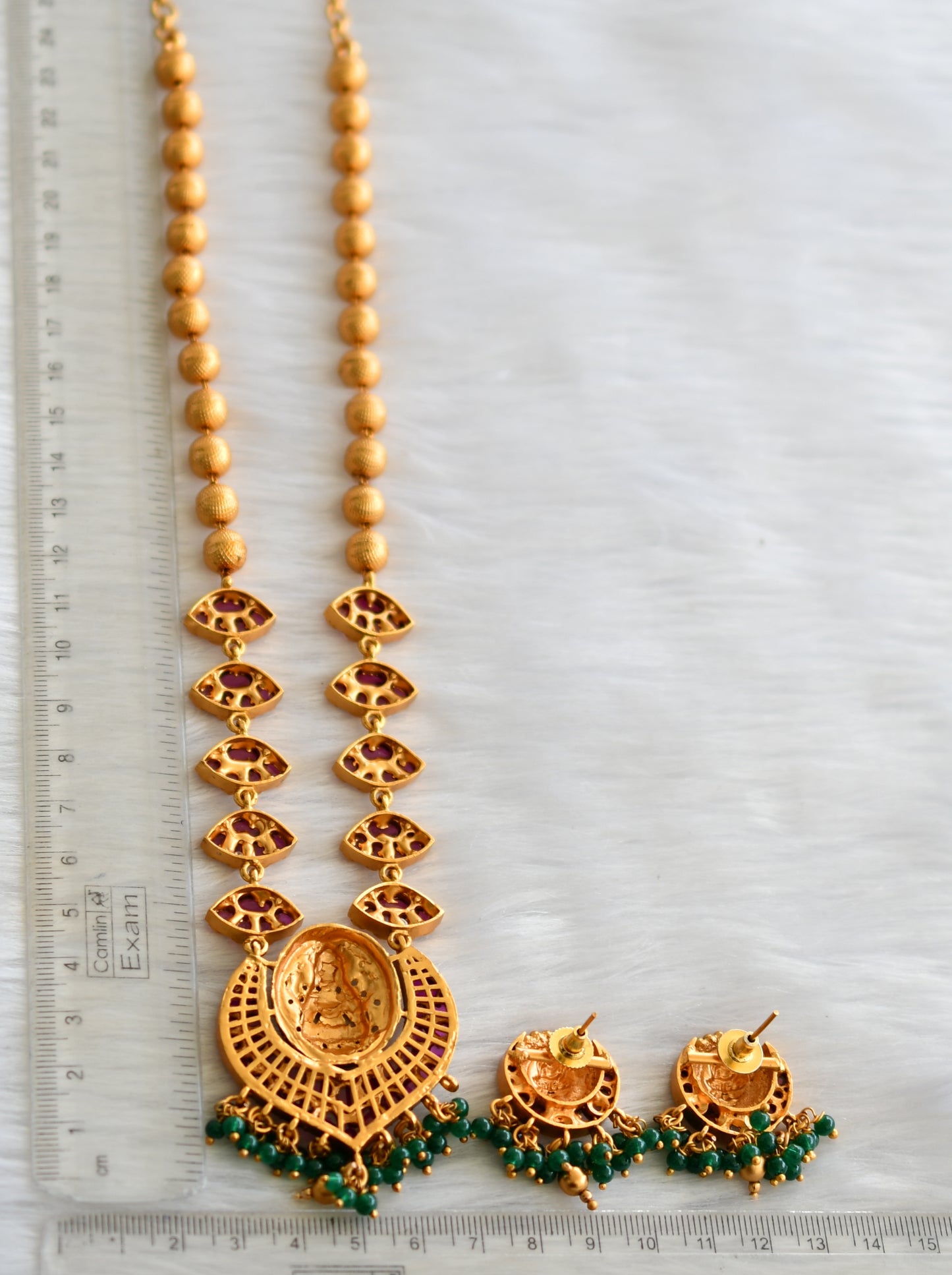 Matte finish real kemp-green Lakshmi necklace set dj-28978