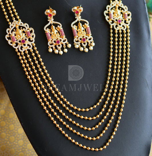 Gold tone multilayer cz ruby lakshmi necklace set dj-08850