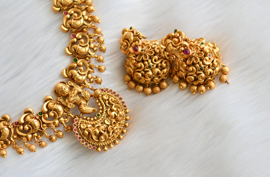 Matte finish kemp-green swan Lakshmi necklace set dj-25585
