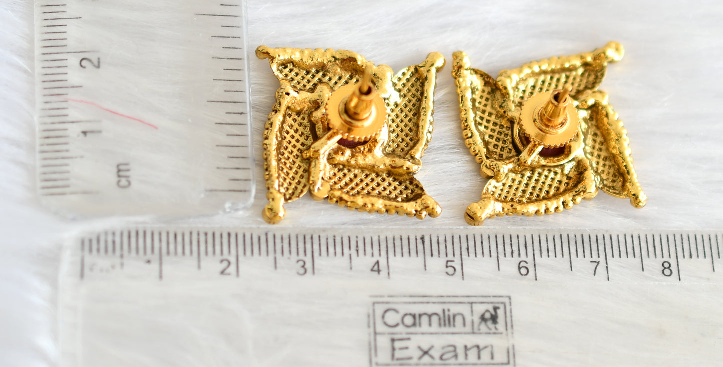 Antique gold tone pink-green swastik stud dj-14967