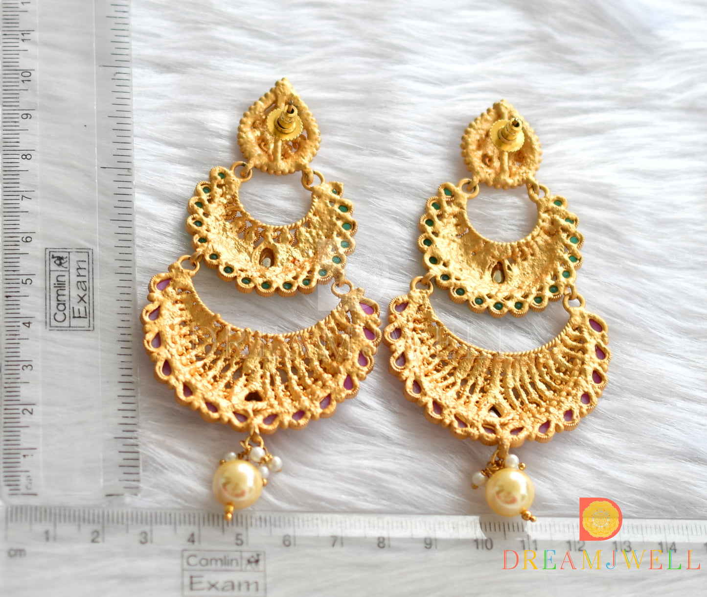Matte finish ruby-emerald bali earrings dj-37864