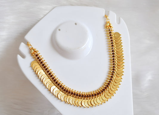 Gold tone maroon stone Lakshmi coin necklace dj-38120